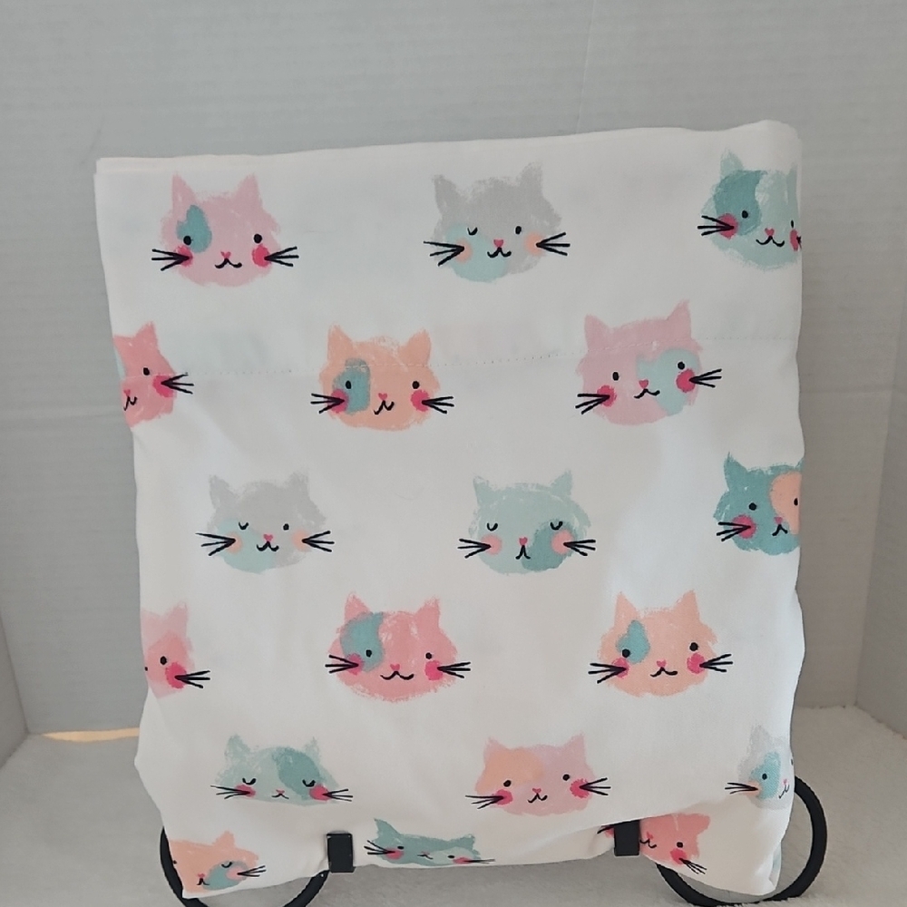 Cuddl Duds Pink Teal Cats Faces Full Flat Sheet